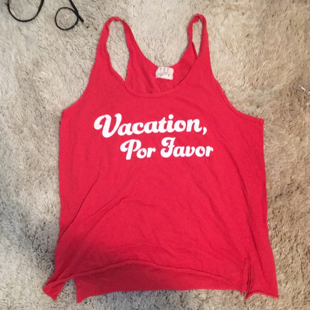 Red “Vacation Por favor” tank top